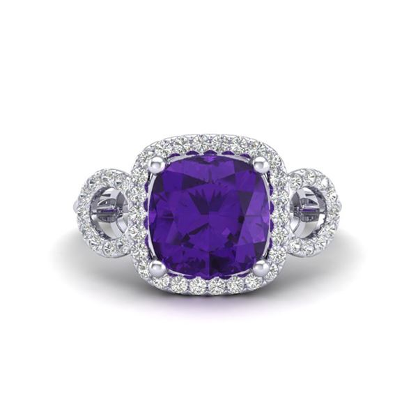 3.75 ctw Amethyst & Micro VS/SI Diamond Certified Ring 18k White Gold - REF-51M2G