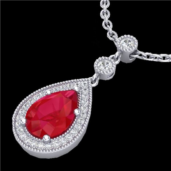 2.75 ctw Ruby & Micro Pave VS/SI Diamond Necklace 18k White Gold - REF-44H4R