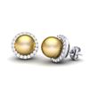 Image 2 : 0.50 ctw Micro Pave Diamond & Golden Pearl Earrings 18k White Gold - REF-46X5A