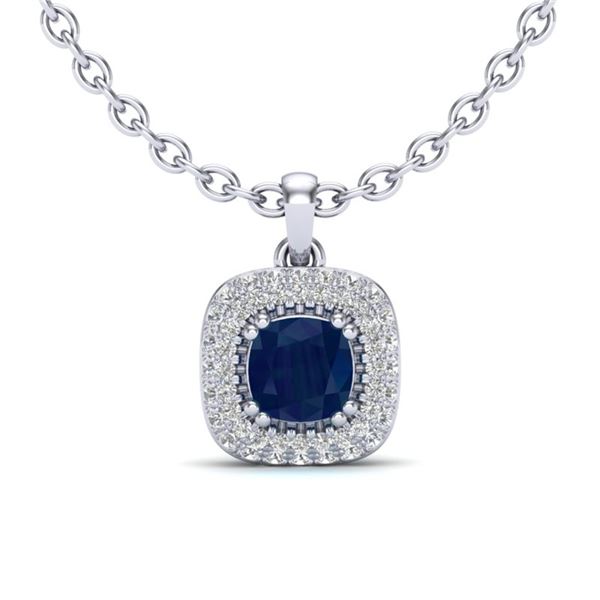1.08 ctw Sapphire & Micro VS/SI Diamond Necklace Halo 18k White Gold - REF-54M3G