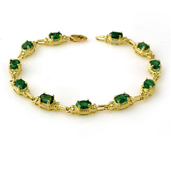 6.10 ctw Emerald Bracelet 10k Yellow Gold - REF-52H3R