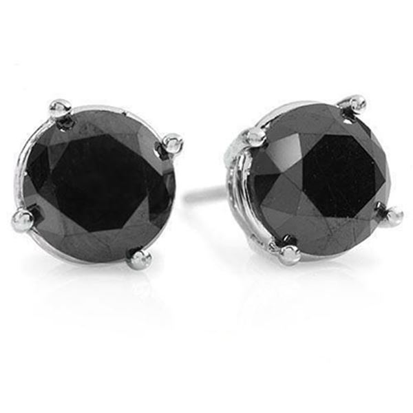 3.0 ctw VS Certified Black Diamond Stud Earrings 18k White Gold - REF-53W3H