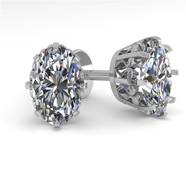 1.0 ctw VS/SI Oval Cut Diamond Stud Solitaire Earrings 18k White Gold - REF-147M2G
