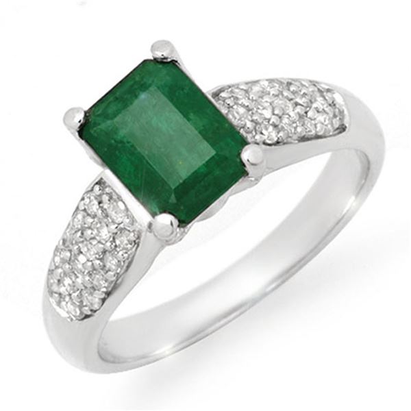1.76 ctw Emerald & Diamond Ring 10k White Gold - REF-26R8K