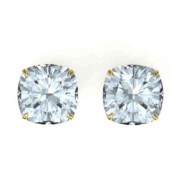 12 ctw Cushion Cut Sky Blue Topaz Stud Earrings 18k Yellow Gold - REF-37H8R