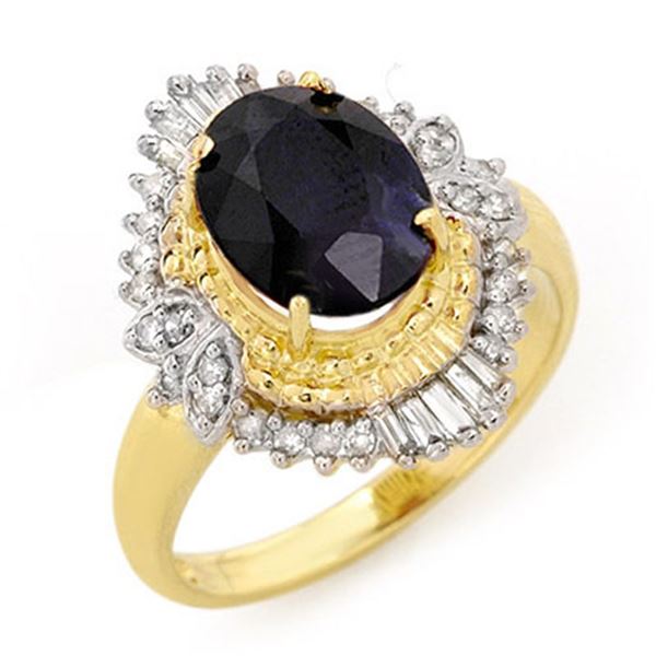 3.01 ctw Blue Sapphire & Diamond Ring 14k Yellow Gold - REF-53N5F