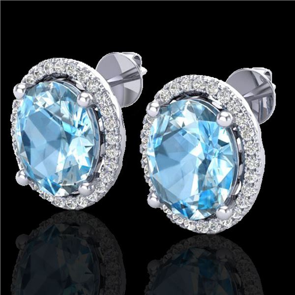 6 ctw Sky Blue Topaz & Micro VS/SI Diamond Earrings 18k White Gold - REF-55N2F