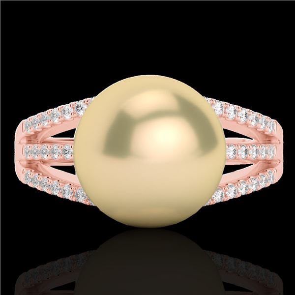 0.30 ctw Micro Pave VS/SI Diamond & Golden Pearl Ring 14k Rose Gold - REF-39R3K