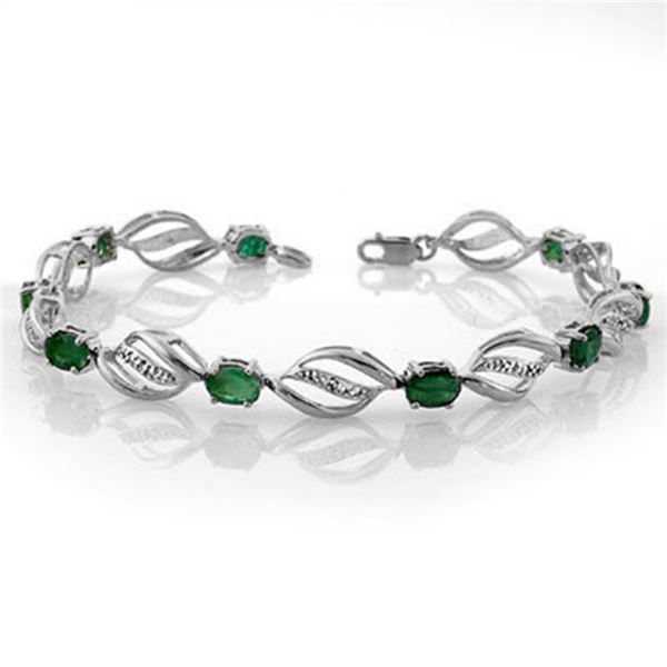 5.10 ctw Emerald & Diamond Bracelet 14k White Gold - REF-94G5W