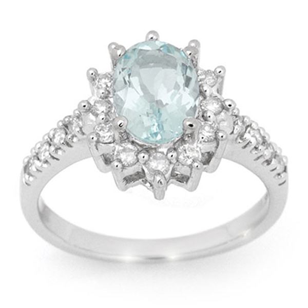 2.20 ctw Aquamarine & Diamond Ring 14k White Gold - REF-74G5W