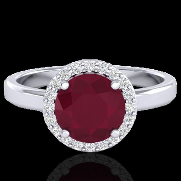 2 ctw Ruby & Halo VS/SI Diamond Micro Pave Ring 18k White Gold - REF-45H3R