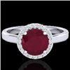 Image 1 : 2 ctw Ruby & Halo VS/SI Diamond Micro Pave Ring 18k White Gold - REF-45H3R