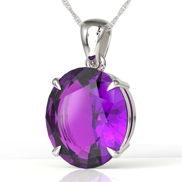 9 ctw Amethyst Designer Solitaire Necklace 18k White Gold - REF-34M3G