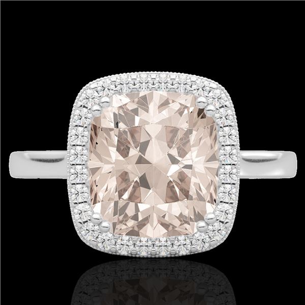 3 ctw Morganite & Micro Pave VS/SI Diamond Halo Ring 18k White Gold - REF-55M8G