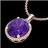 Image 2 : 10 ctw Amethyst & Micro Pave VS/SI Diamond Necklace 14k Rose Gold - REF-51A2N