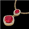 Image 2 : 3.50 ctw Ruby & Micro Pave VS/SI Diamond Necklace 10k Yellow Gold - REF-55H2R