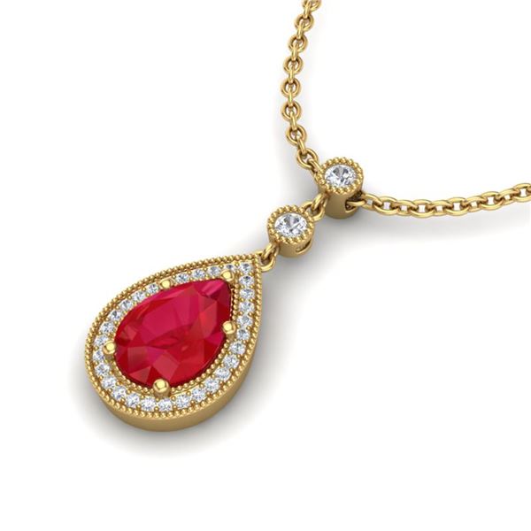 2.75 ctw Ruby & Micro Pave VS/SI Diamond Necklace 18k Yellow Gold - REF-44K4Y