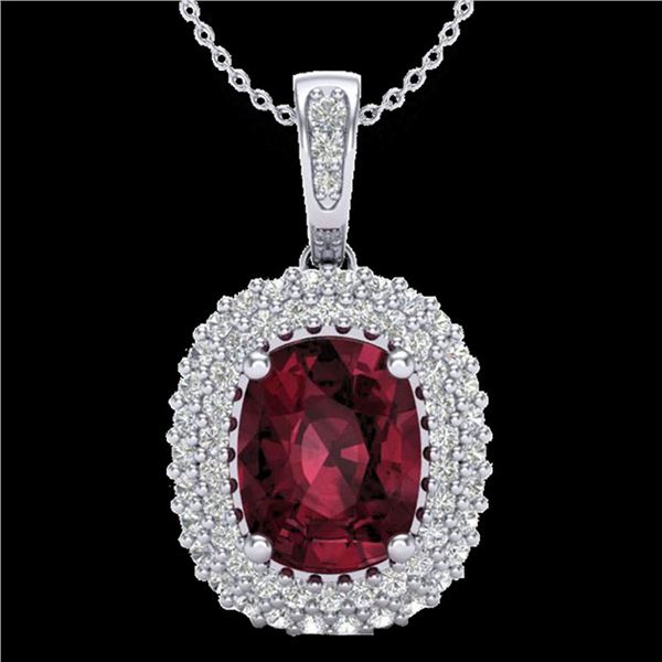 2.60 ctw Garnet & Micro Pave VS/SI Diamond Necklace 10k White Gold - REF-50F8M