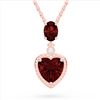 Image 1 : 4 ctw Garnet & VS/SI Diamond Designer Heart Necklace 10k Rose Gold - REF-21K3Y