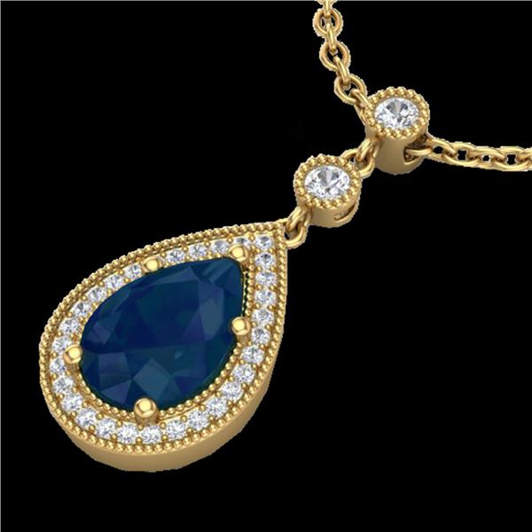 2.75 ctw Sapphire & Micro Pave VS/SI Diamond Necklace 18k Yellow Gold - REF-44R4K