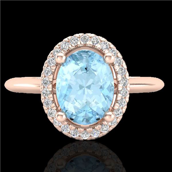 1.50 ctw Aquamarine & Micro VS/SI Diamond Ring Halo 14k Rose Gold - REF-37N3F