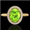 Image 1 : 1.75 ctw Peridot & Micro VS/SI Diamond Ring Halo 18k Yellow Gold - REF-39M8G