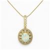 Image 2 : 5.13 ctw Certified Opal & Diamond Victorian Necklace 14K Yellow Gold - REF-182A2N