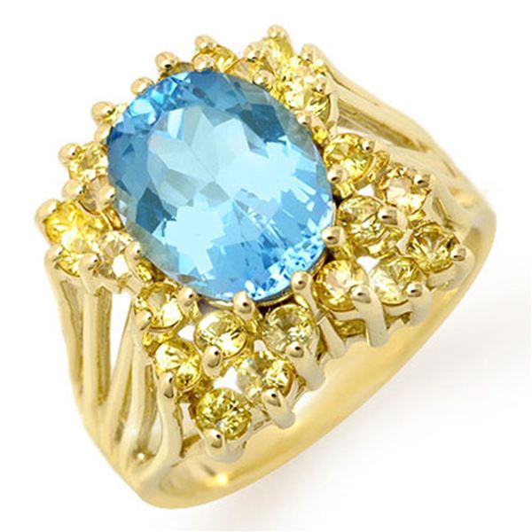 6.0 ctw Yellow Sapphire & Blue Topaz Ring 10k Yellow Gold - REF-41R3K