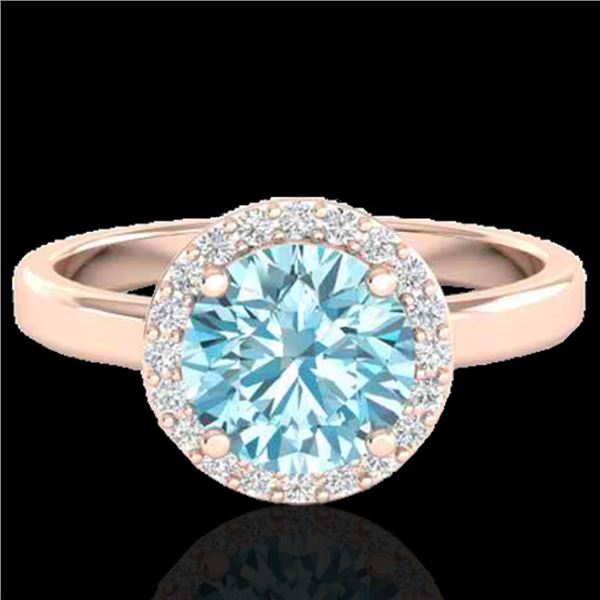 2 ctw Sky Blue Topaz & Halo VS/SI Diamond Micro Ring 14k Rose Gold - REF-30G8W