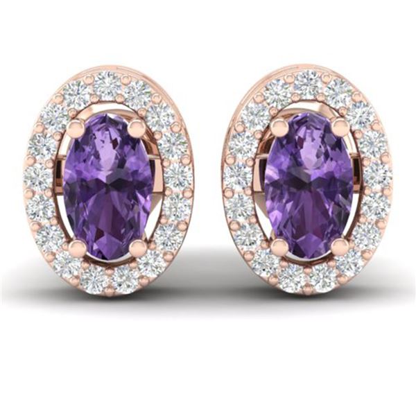 0.75 ctw Amethyst & Micro Pave Earrings Halo 14k Rose Gold - REF-25R9K