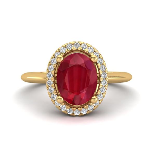 2 ctw Ruby & Micro Pave VS/SI Diamond Ring Halo 18k Yellow Gold - REF-40H9R