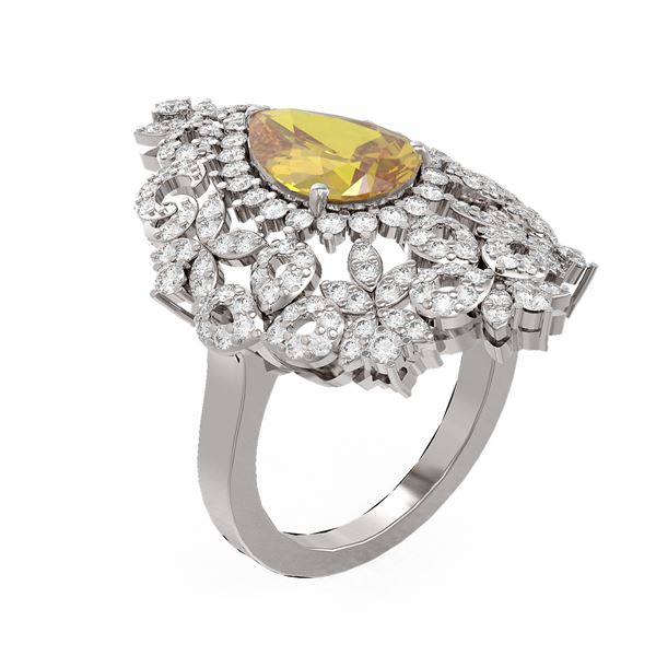 4.97 ctw Canary Citrine & Diamond Ring 18K White Gold - REF-214M8G