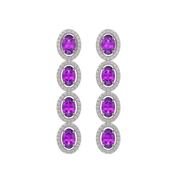 5.56 ctw Amethyst & Diamond Micro Pave Halo Earrings 10k White Gold - REF-143W6H