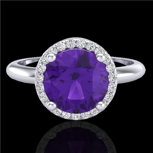 2 ctw Amethyst & Micro Pave VS/SI Diamond Ring 18k White Gold - REF-45X2A