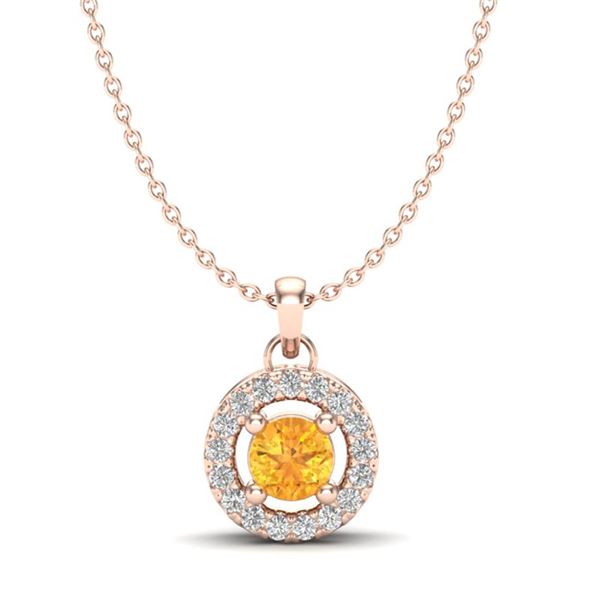 0.38 ctw Citrine & Micro Pave VS/SI Diamond Necklace 14k Rose Gold - REF-18F4M