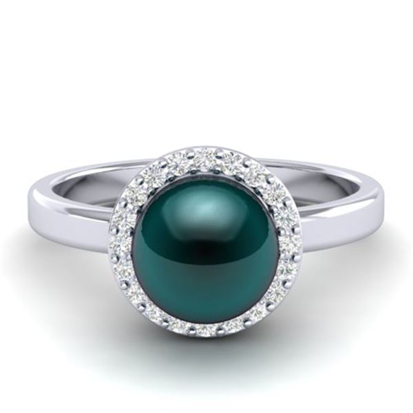 0.25 ctw Micro Pave VS/SI Diamond & Peacock Pearl Ring 18k White Gold - REF-41Y6X