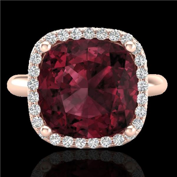 6 ctw Garnet & Micro Pave Halo VS/SI Diamond Ring 14k Rose Gold - REF-38K2Y