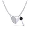 Image 2 : 0.50 ctw Micro Black & Diamond Key to The Heart Necklace 14k White Gold - REF-28N6F