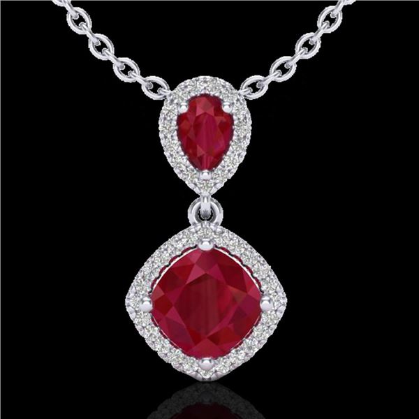 3.50 ctw Ruby & Micro Pave VS/SI Diamond Necklace 10k White Gold - REF-55F2M