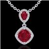 Image 1 : 3.50 ctw Ruby & Micro Pave VS/SI Diamond Necklace 10k White Gold - REF-55F2M