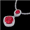 Image 2 : 3.50 ctw Ruby & Micro Pave VS/SI Diamond Necklace 10k White Gold - REF-55F2M