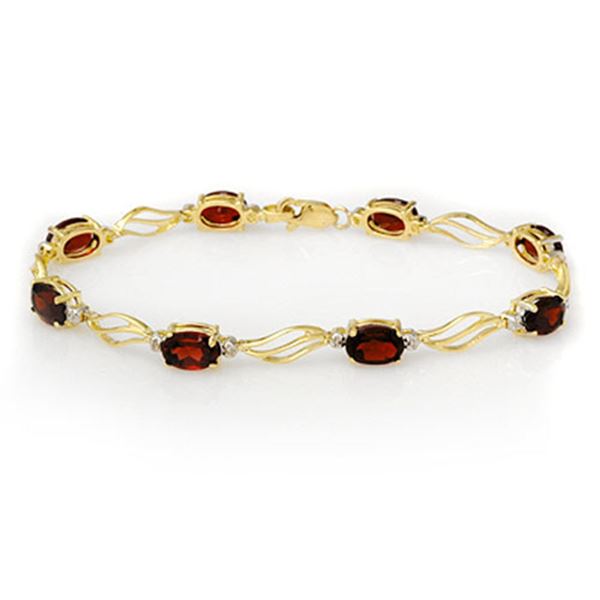 8.02 ctw Garnet & Diamond Bracelet Solid 10k Yellow Gold - REF-27W3H