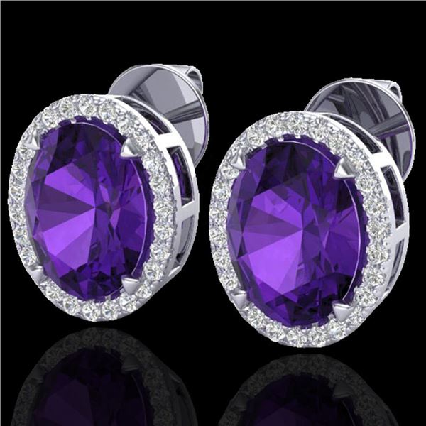 5.50 ctw Amethyst & Micro VS/SI Diamond Halo Earrings 18k White Gold - REF-49G2W