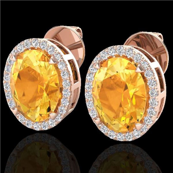 5.50 ctw Citrine & Micro VS/SI Diamond Halo Earrings 14k Rose Gold - REF-47M9G