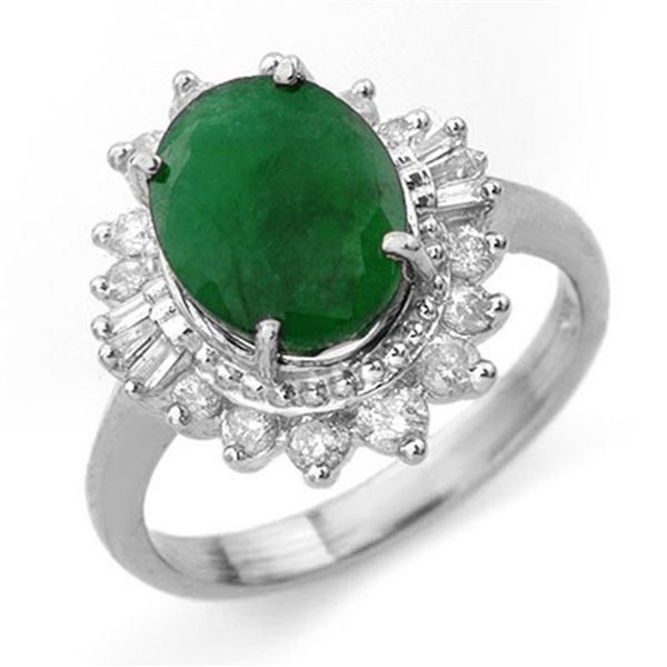 4.85 ctw Emerald & Diamond Ring 18k White Gold - REF-118X2A