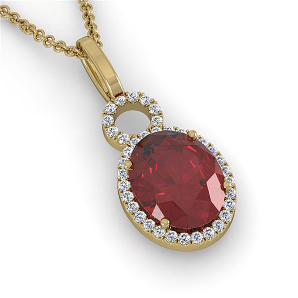 4 ctw Garnet & Micro Pave Halo VS/SI Diamond Necklace 14k Yellow Gold - REF-33G8W