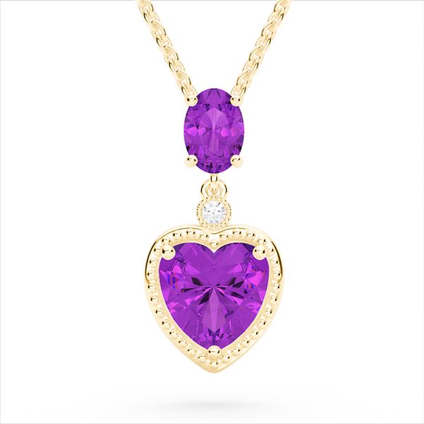 4 ctw Amethyst & VS/SI Diamond Designer Heart Necklace 10k Yellow Gold - REF-21G3W