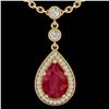 Image 2 : 2.75 ctw Ruby & Micro Pave VS/SI Diamond Necklace 18k Yellow Gold - REF-44X4A