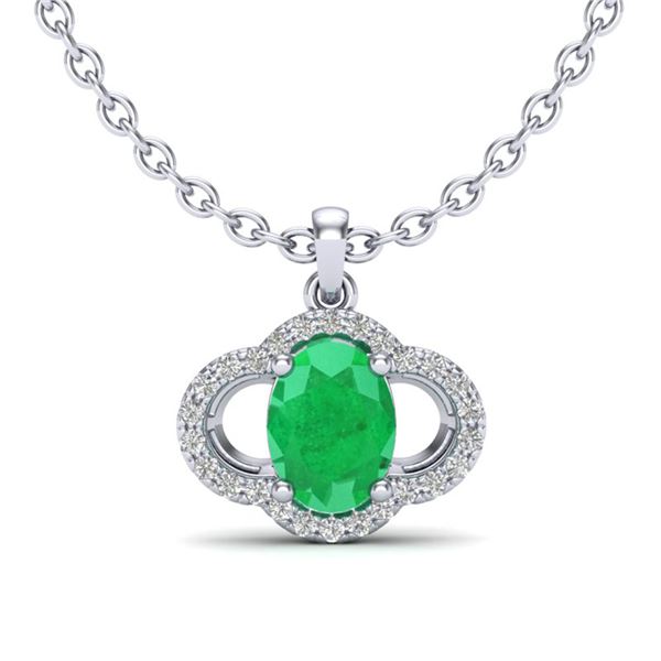 2 ctw Emerald & Micro Pave VS/SI Diamond Necklace 10k White Gold - REF-31K4Y