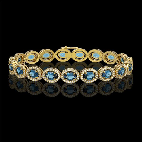 14.82 ctw London Topaz & Diamond Micro Pave Halo Bracelet 10k Yellow Gold - REF-263X6A